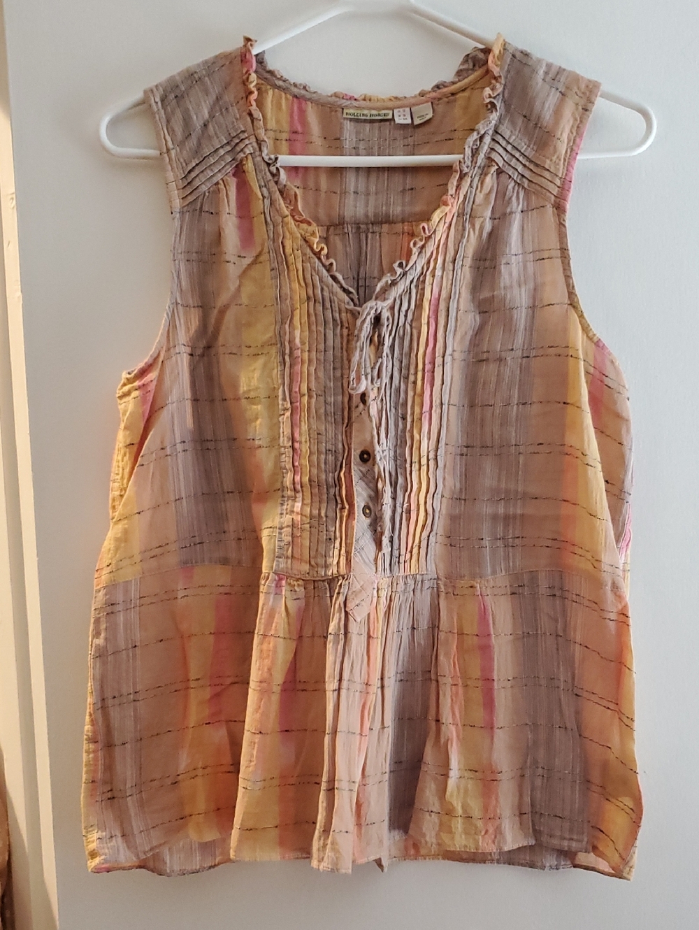 HOLDING HORSES Sleeveless Striped Tie-Front Camisole in Peach, Pink And Lavender